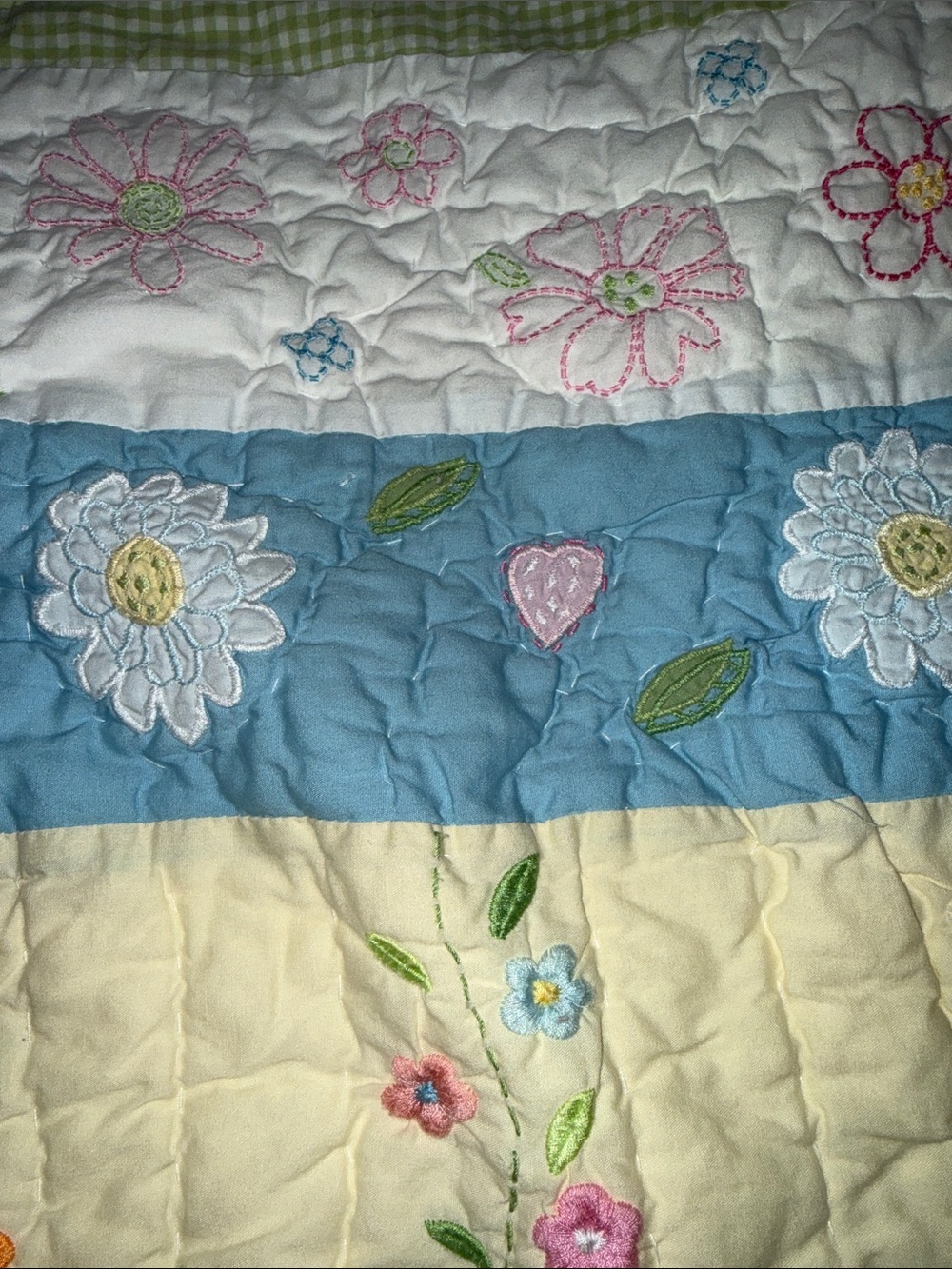 PKKids Crib Quilted Floral Patchwork Quilt in Pastel Green, Pink & Blue - Picture 4 of 6